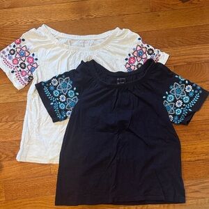 Talbots Embroidered Short Sleeve Tops - White & Navy